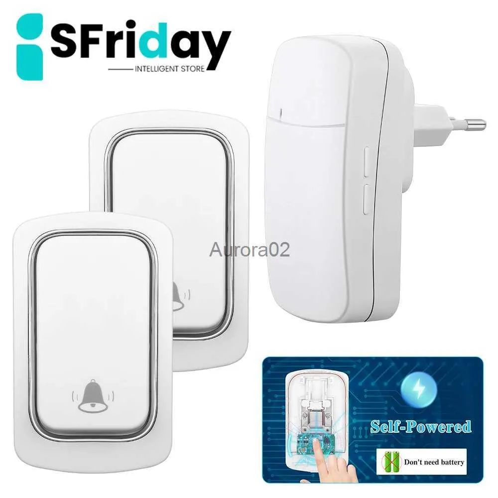 جرس الباب ISFRIDAY WIRELESS DOORBELL بدون بطاريات مقاومة للماء في الهواء الطلق الحركية الحركية الزر ذاتية الزر الكلب خاتم DOBRING RING YQ231111