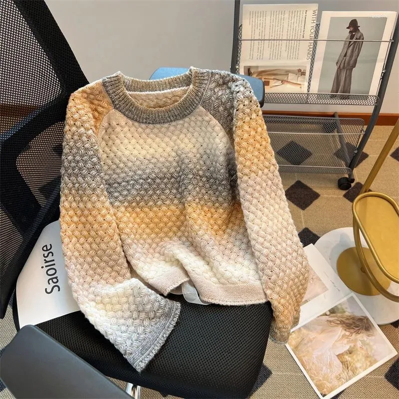 Maglioni da donna Idle Style Sfumatura di colore Soft Chic Pullover 2023 Autunno e inverno Top in maglia allentata a contrasto