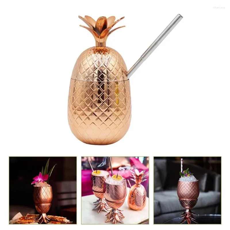 Wine Glasses 450ml Pineapple Cups Plastic Drinking Mug With Steel Straw Kids Coffee Drinks Cocktails Winebowls Bar
