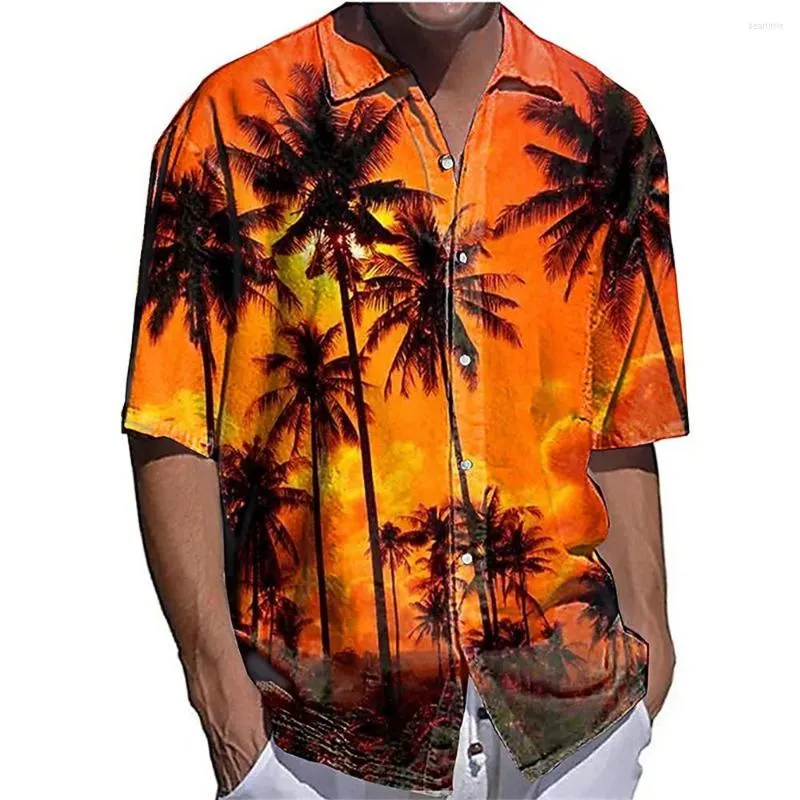 Erkekler Sıradan Gömlek Yaz Erkekler Hawaiian Plajı Kısa Kollu Gömlek 3D Baskı Yakası Tek Göğüslü Sokak T-Shirt Üstleri