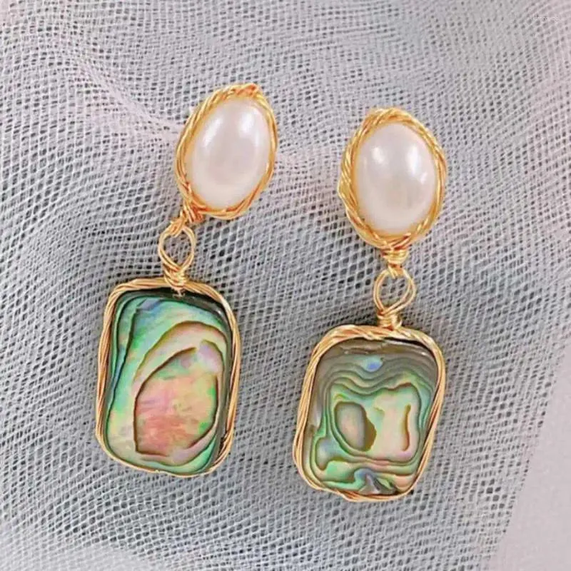 Boucles d'oreilles pendantes en coquillage d'ormeau naturel, perle blanche baroque, beaux bijoux de pâques, accessoires de crochet à faire soi-même, cadeaux de vacances, aquaculture porte-bonheur