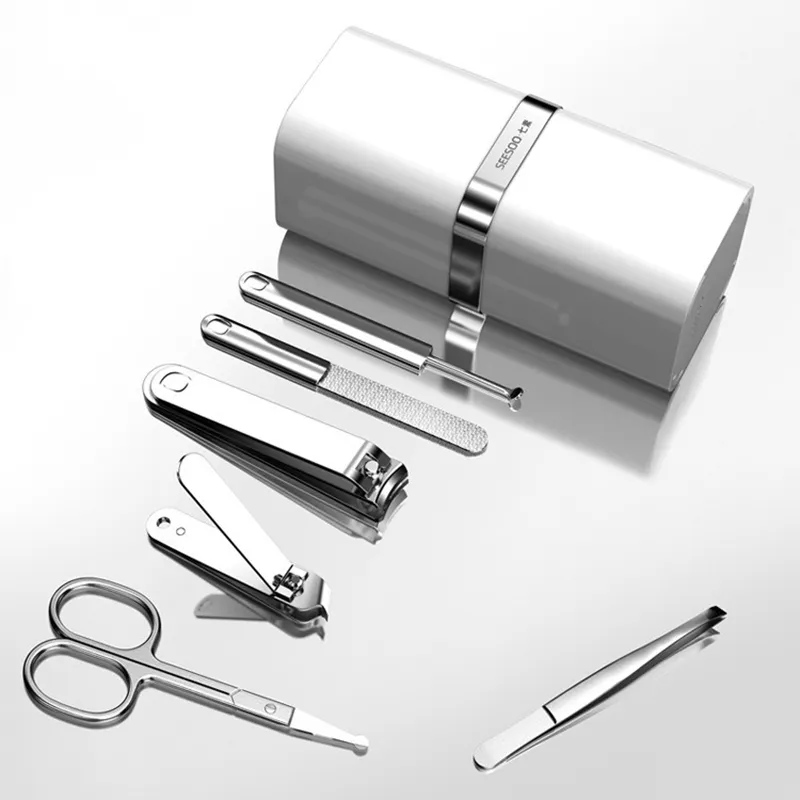 Seesoo Cuidado manual Kits Kits Kits de unhas Arquivo Earpick Curette Tweezer Mini tesoura 1 conjunto de 