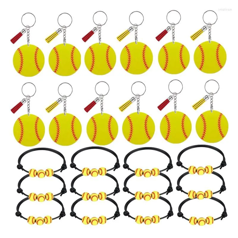 Porte-clés 12 Pcs Softball Acrylique Et Bracelets Tissés À La Main Pour Cadeau De Baseball