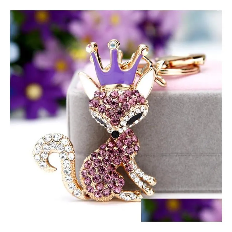 Dazzling Fox Shape Key Ring With Bright Crystal Chain Fashion Metal Car Pendant Mticolor Ship Drop Delivery Dh2Nt