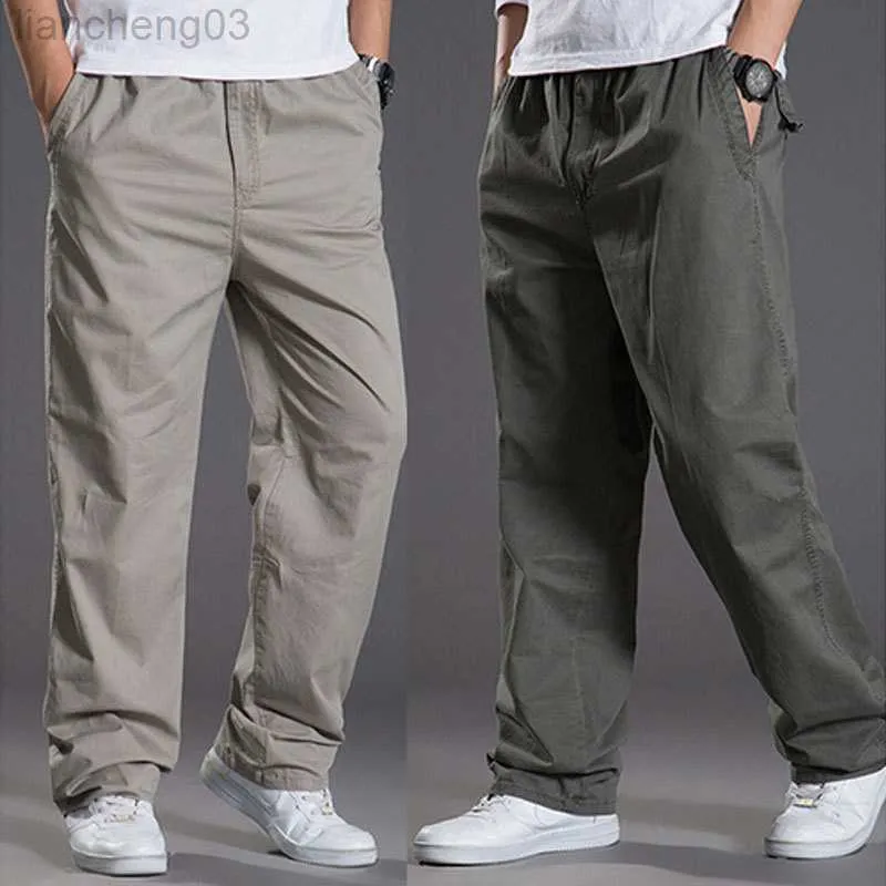 Męskie spodnie męskie Casual Cargo Bawełniane spodnie męskie luz luźne proste spodnie sprężyste spodni marka pasa joggery męskie super duże rozmiar 6xl W0414