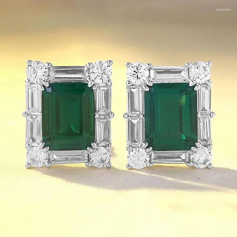 Kolczyki stadninowe 2023 Moda S925 Srebrny prostokąt naśladowanie Emerald High Carbon Diamond Samią