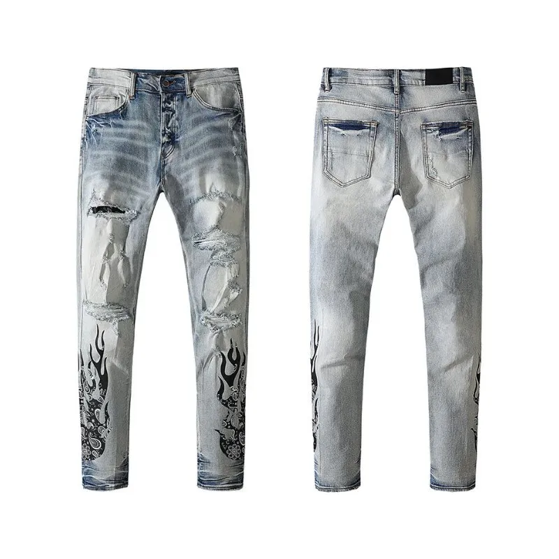 Lila Jeans Herren Jeans Designer Jeans Mode schlank dünne Hauptstraßen Denim Hellblau Paste Loch Größe Lila Hip Hop Amirir Jeans Ksubi Jeans 4374