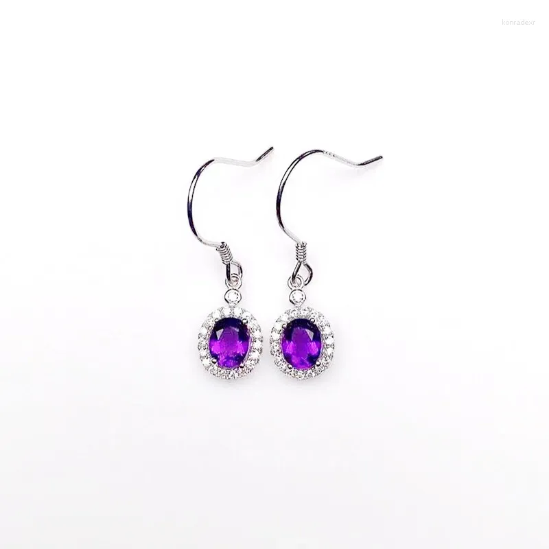 Boucles d'oreilles pendantes en améthyste véritable naturelle, petite boucle d'oreille goutte de 4 5mm 0,4ct, 2 pièces de pierres précieuses en argent Sterling 925, bijoux fins X218297