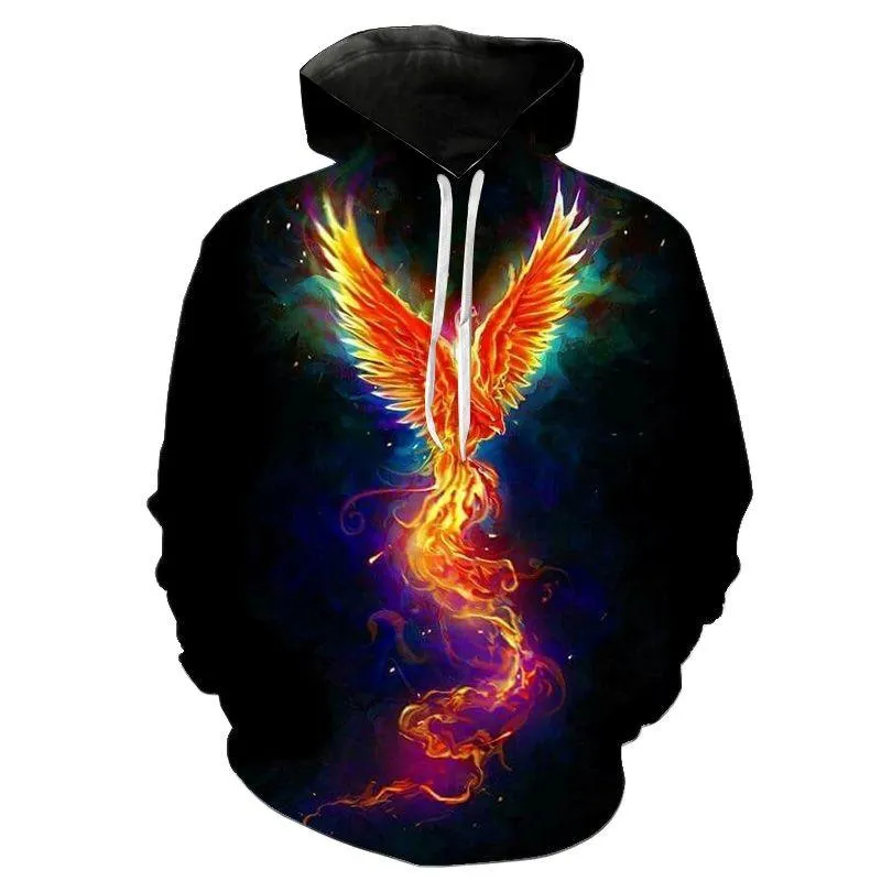 Herren Hoodies Sweatshirts Herren Hoodie Modis Burung Phoenix Sweter Anak-anak Wanita Pria Gambar 3D Atasan Kasual Lengan Panjang Pullover Str