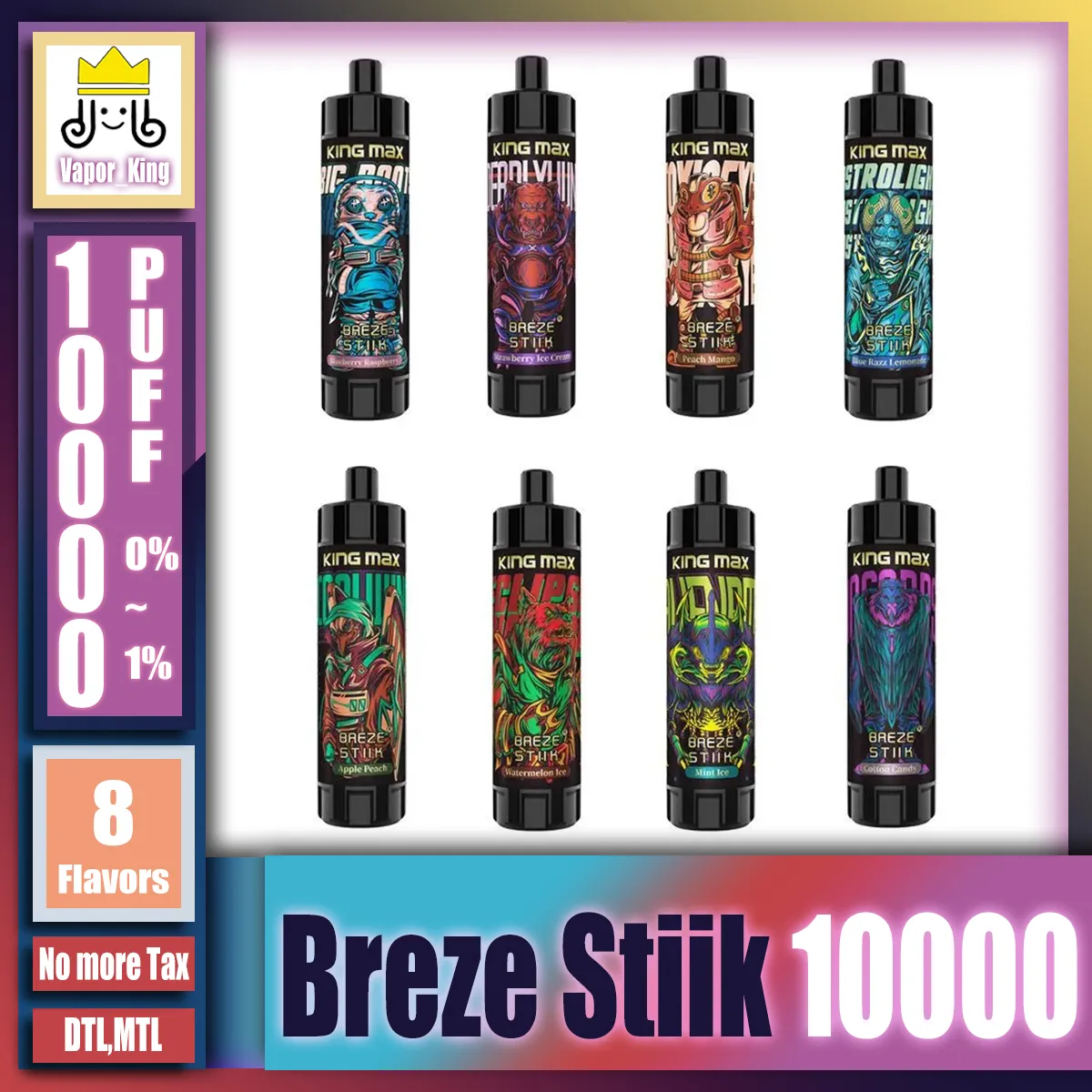 Original Breze Stiik King Max 10000 Puffs Recarregáveis MTL DTL Descartáveis E Cigarros Vapes Pen Eletrônico Com 20ml Pod Pré-cheio 850 mAh Bateria VS BS8500 BS6500