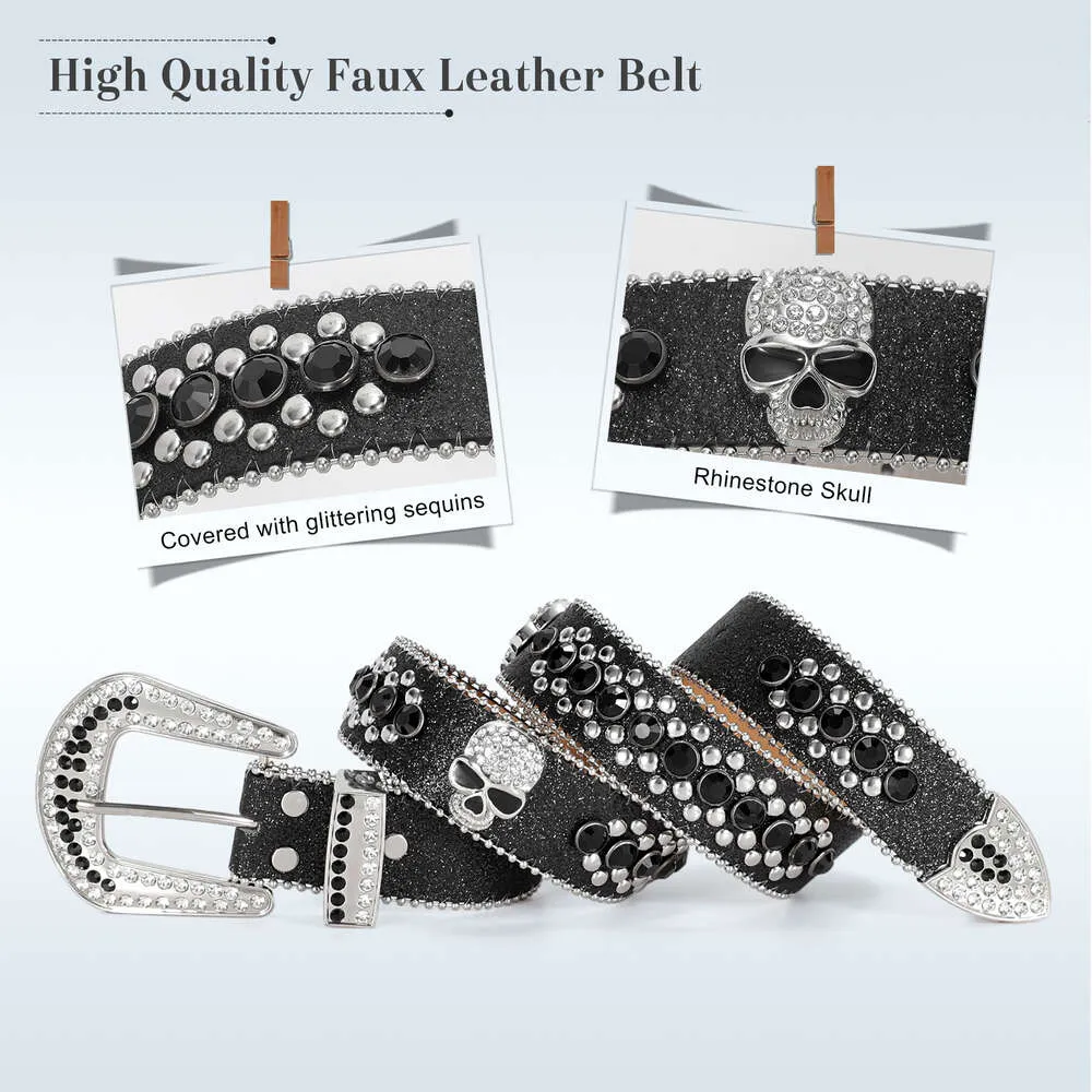 Custom Brand Y2K Black Skull Rhinestone Leather Belt with  display picture 1