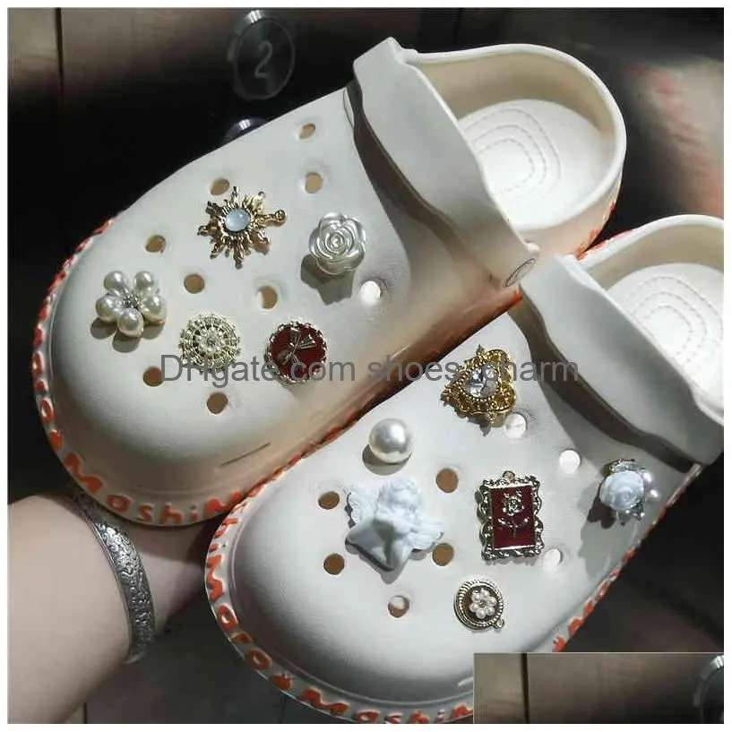 Schoenonderdelen accessoires vintage kleine angel croc charms schoenen parel edelsteen buckle rose bloemen strass rhinestone decoratie drop levering dh3nj