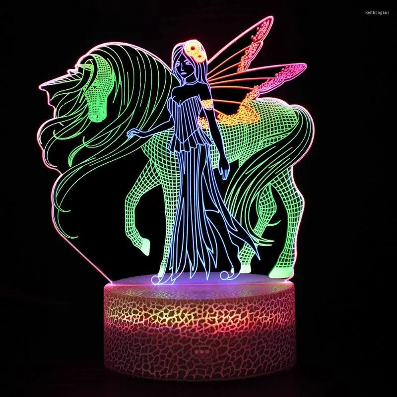 Strings Est Colorful 3d Lamp Mermaid Peacock LED Nightlight Kids Child Girls Manga Gift Night Light Bedroom Decor