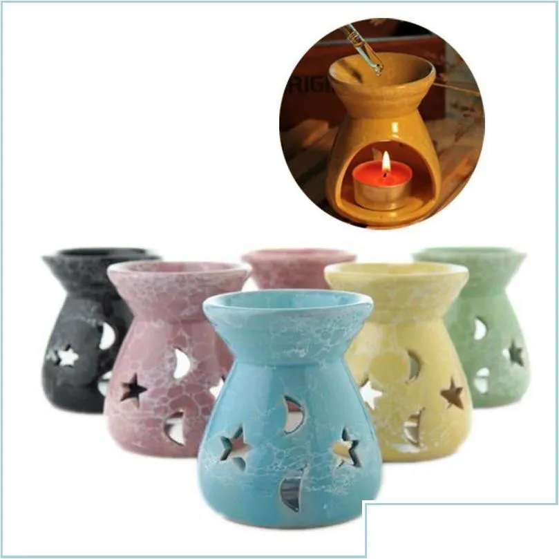 Lampy zapachowe Kreatywne piec aromaterapeutyczne Ceramiczny olej puste gwiazdy Księżyc Wzór Niezbędny kadzidłki Burnerze B Downot H Dhsf8