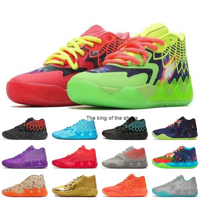 2023MB.01 Sapatos de basquete Sapatos de basquete com caixa Lamelas Ball MB.01 Sapatos de basquete US 7.5-12 Mens treinadores esportes Galaxy Beige Queen Buzz City Rick e Morty Sky