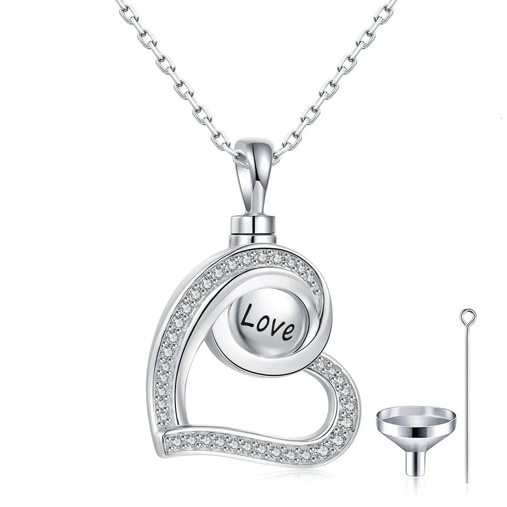 Pendant Necklaces 925 Sterling Silver Heart Shape Cremation Urn Love Keepsake Memorial Jewelry Gifts For Ashe Men Family 231110