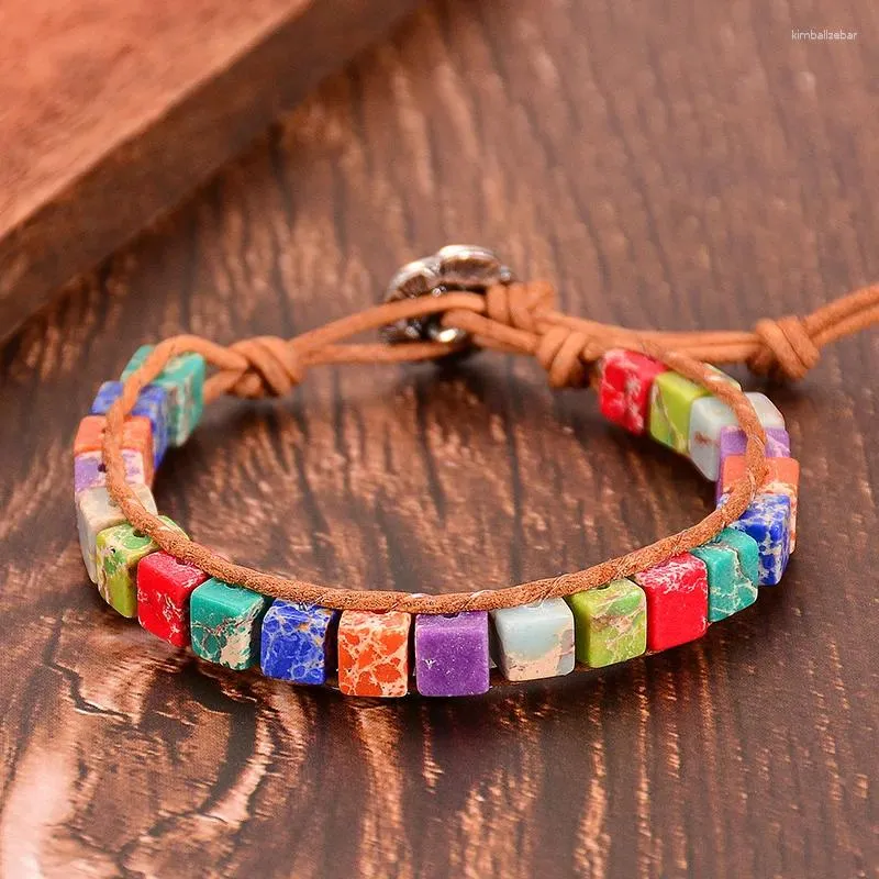 Filo 1 pz braccialetto Chakra in pietra naturale donna uomo fatto a mano gioielli multi colore perline tubo avvolgente in pelle regalo creativo per coppie