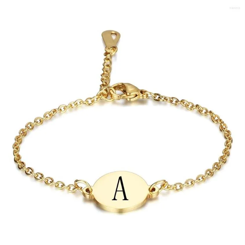 Link Armbänder Goldene A-Z Initiale Gravierte Buchstaben Für Frauen Mädchen Titan Stahl 26 Alphabet Runde Münze Armband Modeschmuck291S