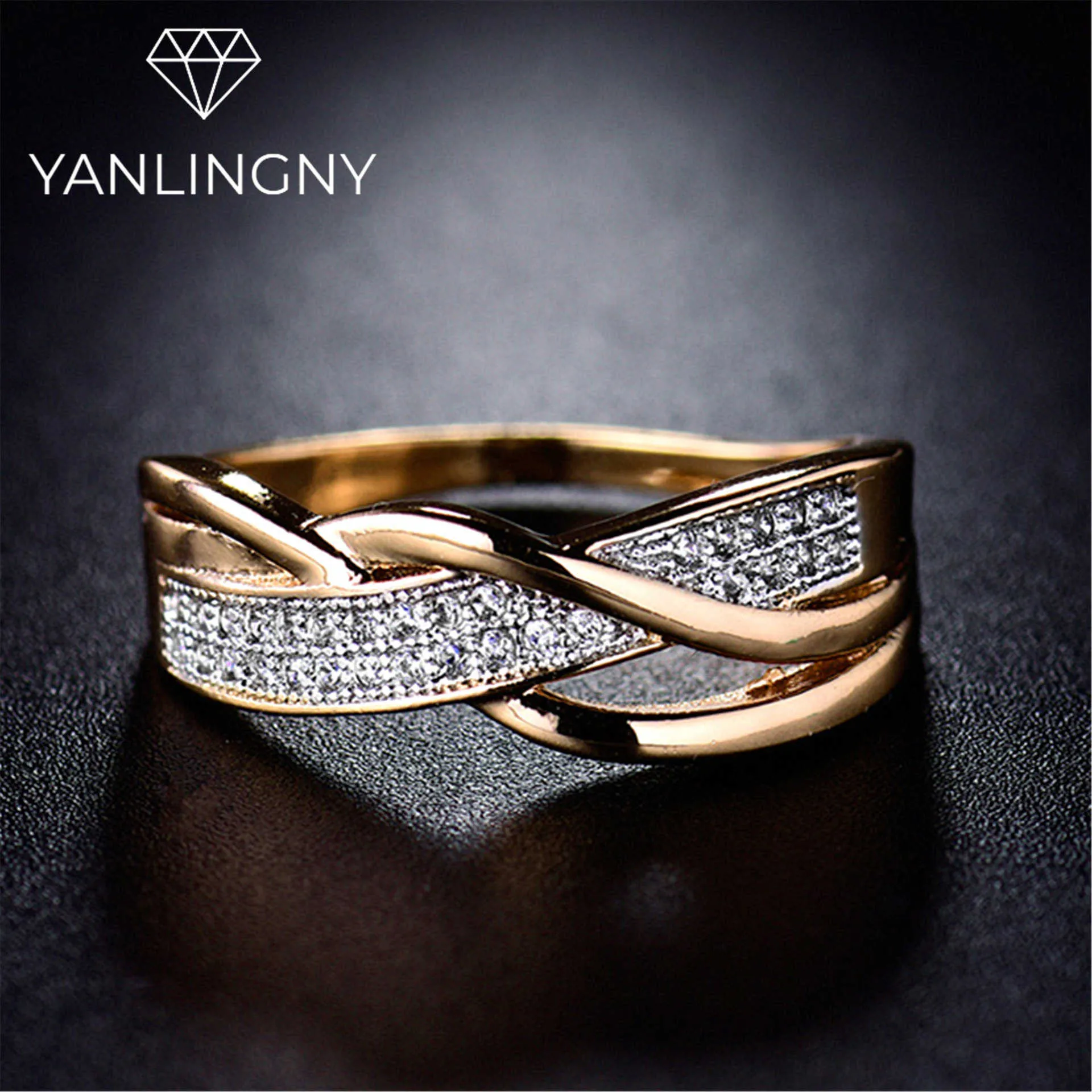 Bandringar Fashion Spiral Silver Plated Gold Color Ring X Shape Cross Cz Finger Rings for Women Girl Engagement Wedding Lady Jewelry Gift P230411