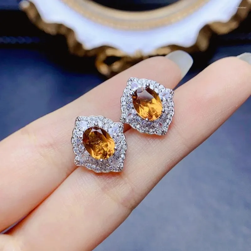 Real S925 Sterling Silver Citrine Stud Earrings Fashion Jewelry, Natural  Gemstone, Fine Charm Earrings for Women, Wedding Special Occasions