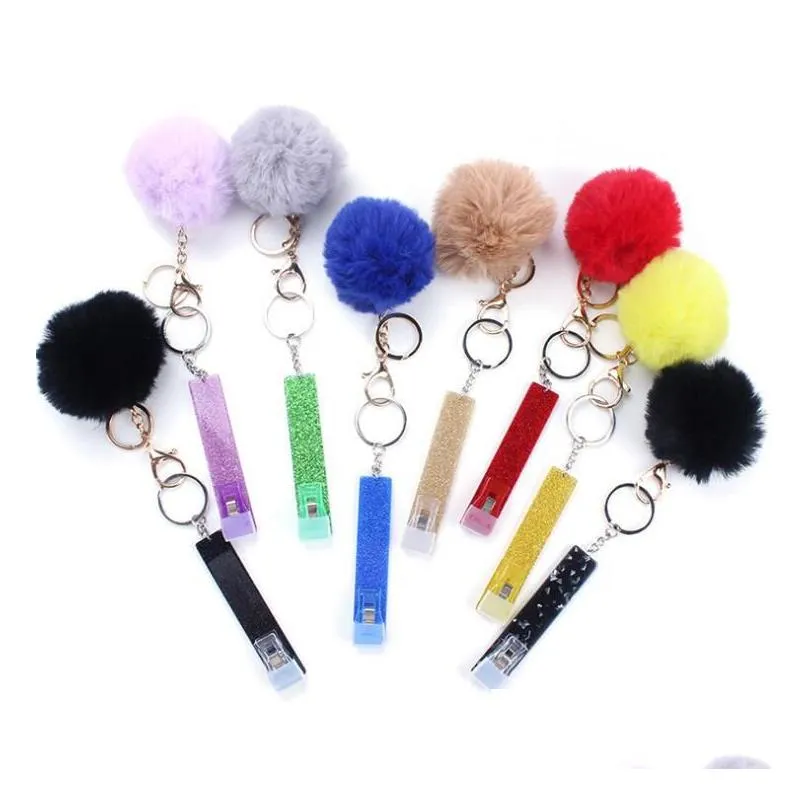 Söt kreditkort PLER POMPOM KEYCHAINS Akryl Debit Bank C Ard Grabber For Long Nail ATM Keychain Cards Clip Nails Key Rings 13 Drop Dhxoy