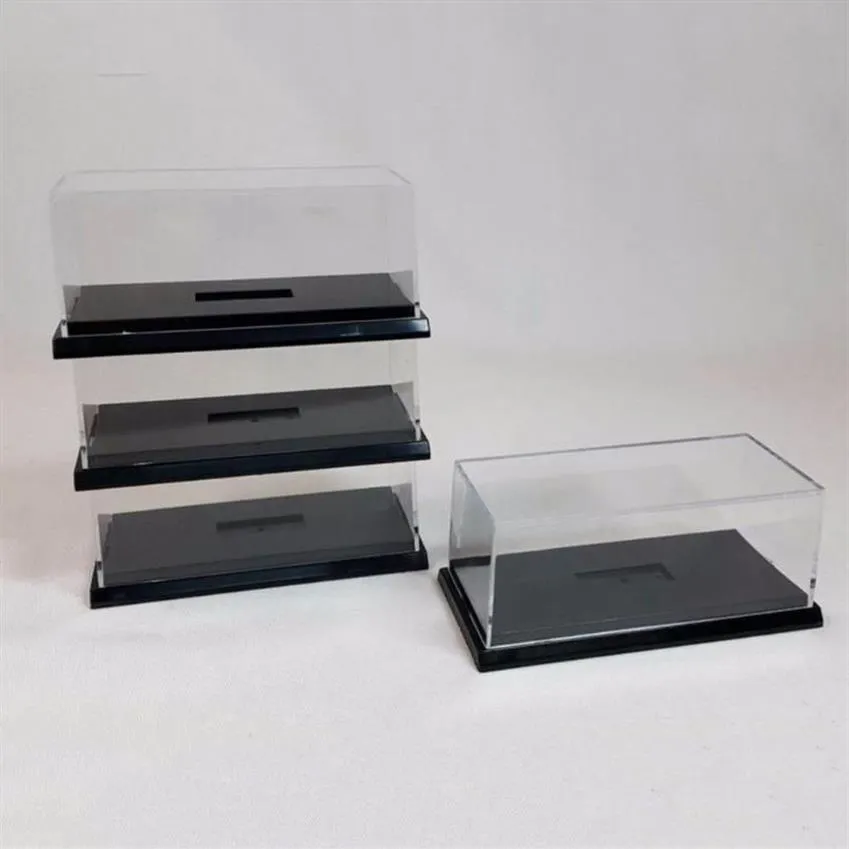 Cajas de almacenamiento Bins Clear Acrylic Display Caja Perspex Box 10cm L Plastic White Base Dustproof304J