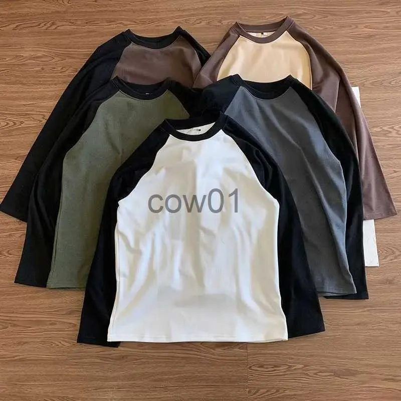 Męskie koszulki wiosenne moda para męskiej pary t-shirt z długim rękawem Kontrast kolor patchwork elegancki pullover młodzież swobodne luźne codzienne topy J231111