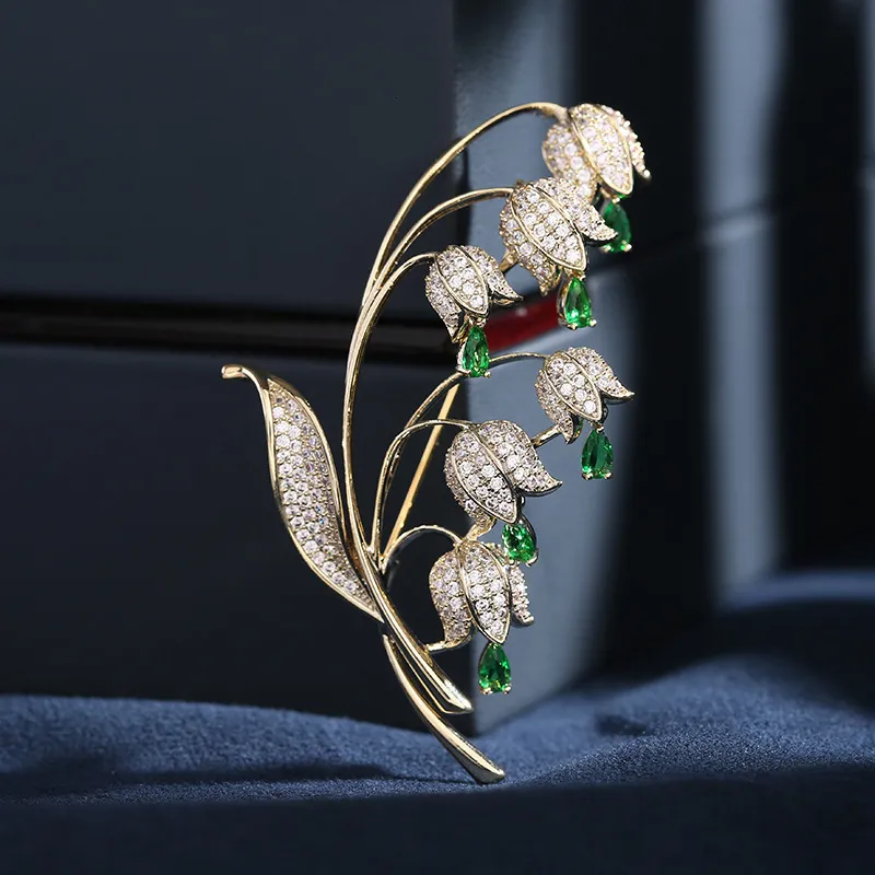 SUYU Luxury Copper Micro Inlaid Brooch With Cubic Zirconia Bell