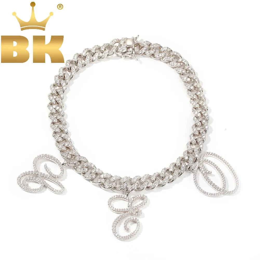Pendant Necklaces THE BLING KING Necklace DIY AZ Cursive Letter Mens 12mm Iced Out SLink Miami Cuban Chain Hiphop Jewelry 231110