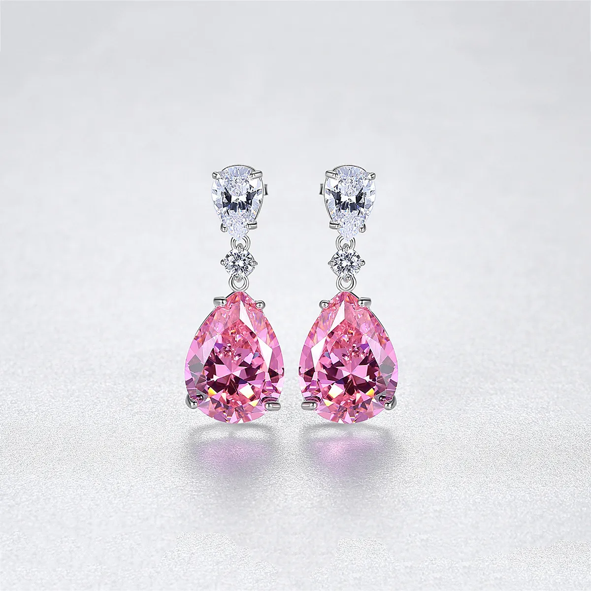 Luxe Waterdruppel Zirkoon Dangle Oorbellen Sieraden Europese Mode Dames Roze Zirkoon S925 Zilver Vintage Oorbellen voor Dames Bruiloft Feest Valentijnsdag Cadeau SPC