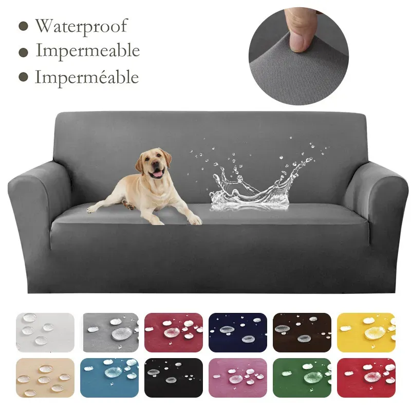 Fundas para sillas Fundas de sofá impermeables de color sólido para mascotas Niños Funda de sofá de esquina elástica Funda de chaise longue en forma de L Protector de silla 231110