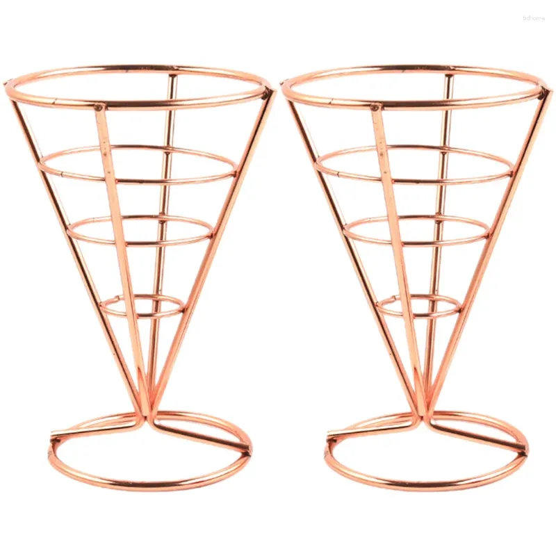 Flatware Sets 2 Pcs Cone Snack Holder Appetizer Serving Racks Fries Metal French Stand Stainless Steel Basket