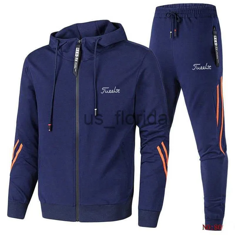 Men's Tracksuits Spring and Autumn Men's Golf Jacket Set New Zip Hoodie+Pants Sports Set Golf Casual Two Piece Set J231111
