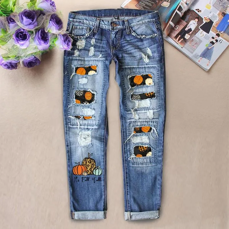 Jeans pour femmes Vaqueros K Imprimer Ripped Stretch Mignon Slim Fit Distressed Bulifting Curvy Denim Pantalon Skinny 14