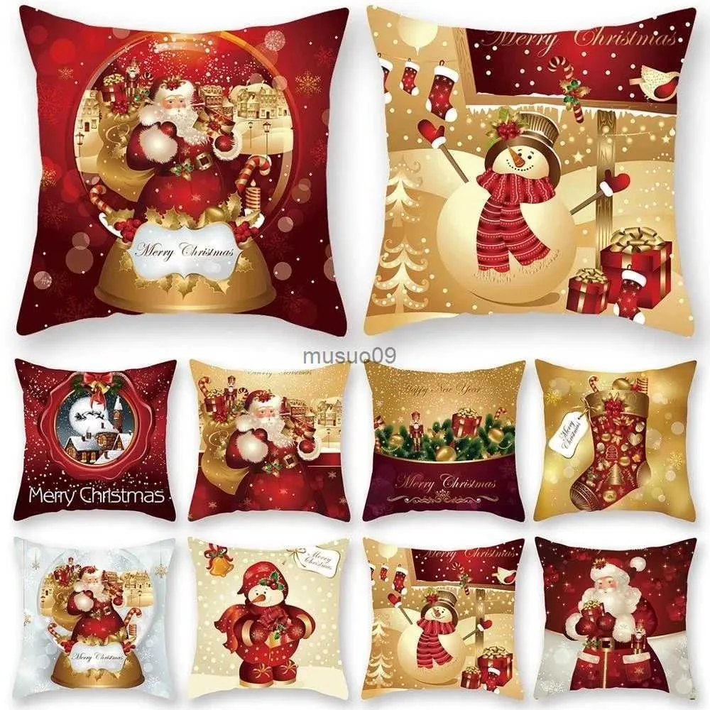 Decoraciones navideñas Funda de cojín navideño de 45 cm Decoración navideña para el hogar 2023 Adornos navideños Navidad Noel Regalos de Navidad Feliz año nuevo 2024L231111