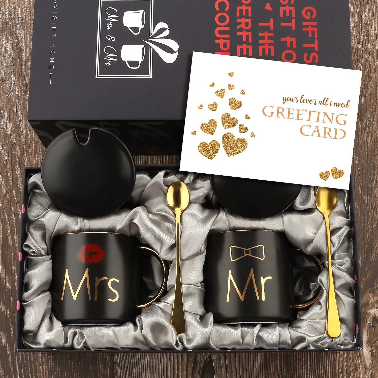 Кружки MR и MRS Coffee Cups Подарочный набор для обручального свадебного жениха жениха, чтобы быть ливнями, пары черная керамика 230411