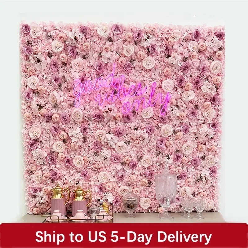 Faux Floral Greenery Silk Rose Flowers 3D Backdrop Wall Wedding Decoration Artificial Flower Panel for Home Decor Backdrops Baby Shower 230410