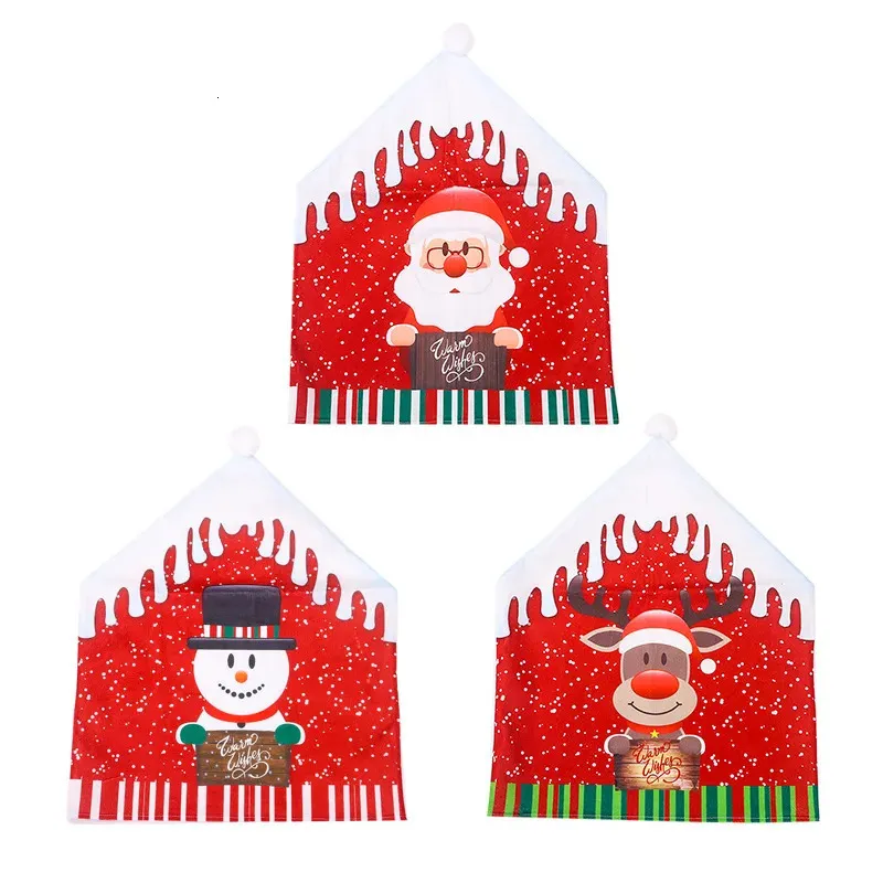 Chair Covers 2PCS Christmas Chair Covers Elk Back Cover Removable Washable Santa Claus Snowmen Protector Cover for Kitchen Dining Living Room 231110