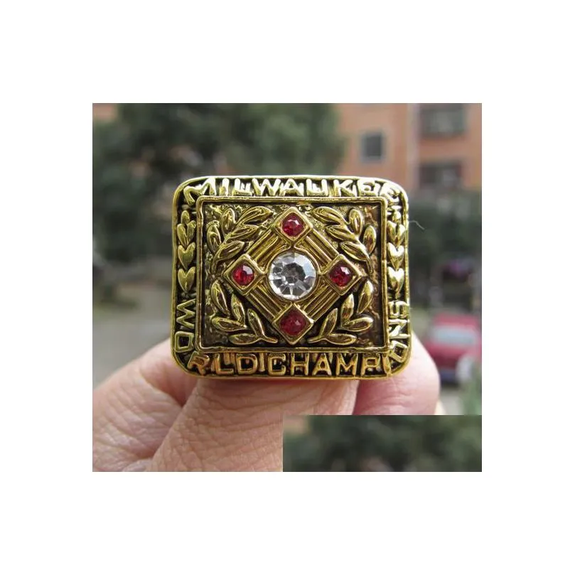 1957 Braves World Baseball Team Championship Ring With Wooden Display Box Souvenir Men Fan Gift Wholesale Drop Delivery Dhyej