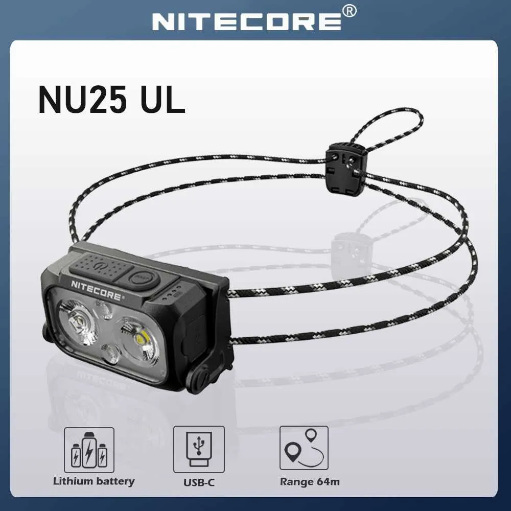 مصابيح الرأس Nitecore NU25 UL المصابيح الأمامية 400 LUMEN USB قابلة لإعادة الشحن المصباح الأمامي ثلاثة مصباح مصباح مصباح ضوئي مدمج TRACH TORCH P230411