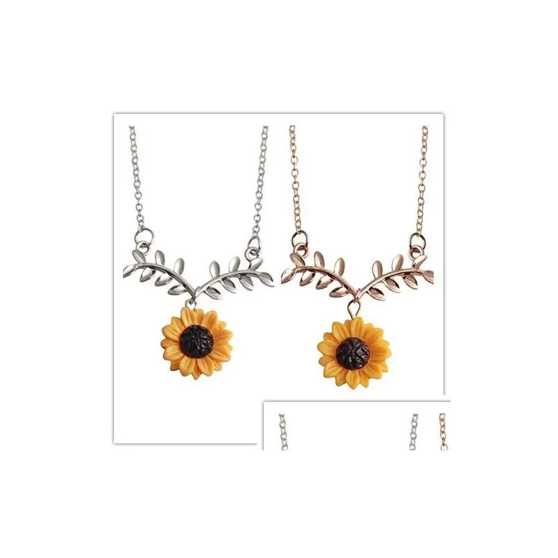 Euramerican Newest Sunflower Necklace Leaf Flower Pendant Alloy Women Nice Birthday Gift Ship Drop Delivery Dhbka