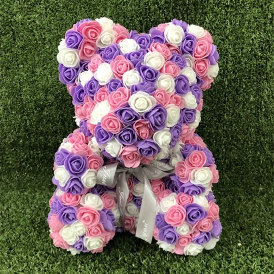 Urso de pelúcia rosa artificial de espuma pe com laço de fita doce boneca de flor eterna aniversário romântico dia dos namorados gi259e