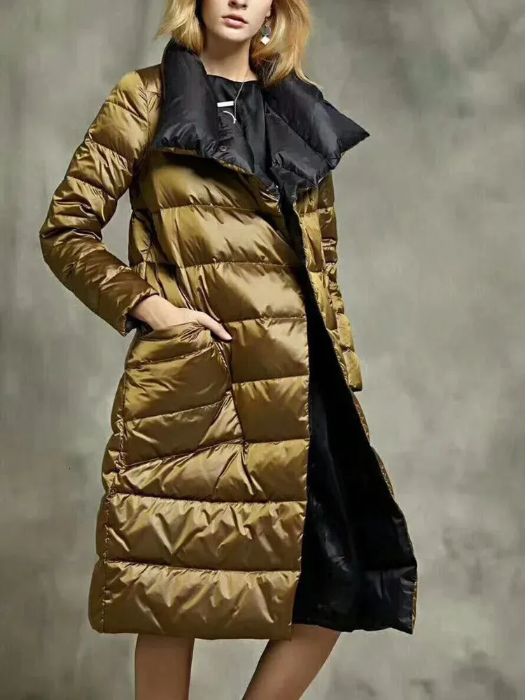 Parkas Femme Double face vers le bas longue veste hiver col roulé blanc canard vers le bas manteau Double boutonnage chaud Parkas neige vêtements d'extérieur 231110