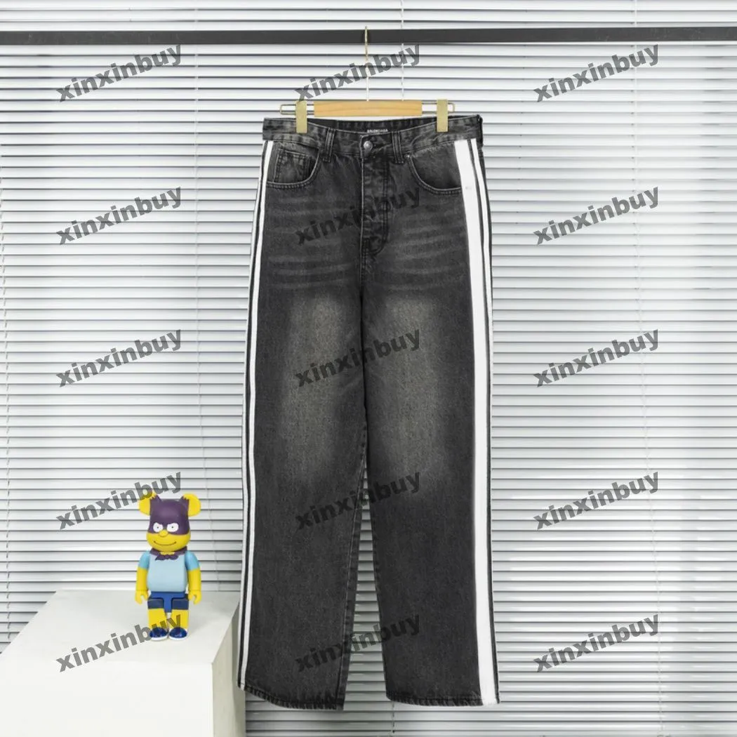 Xinxinbuy Men Women Designer Pant Side Ribbon Stripe Pockets Denim 1854 Lente zomer Casual broek Zwart Blue Gray XS-2xl