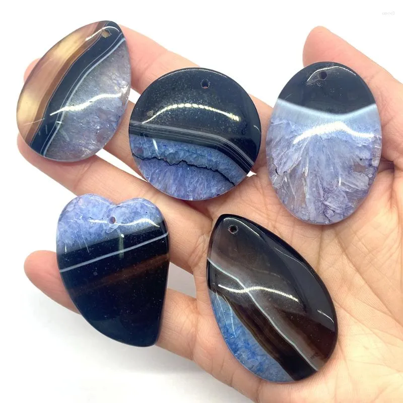 Pendant Necklaces 5pcs Natural Stone Two-tone Striped Agate Quartz Reiki Healing Amulet Geometry Pendants For DIY Jewelry Making Necklace