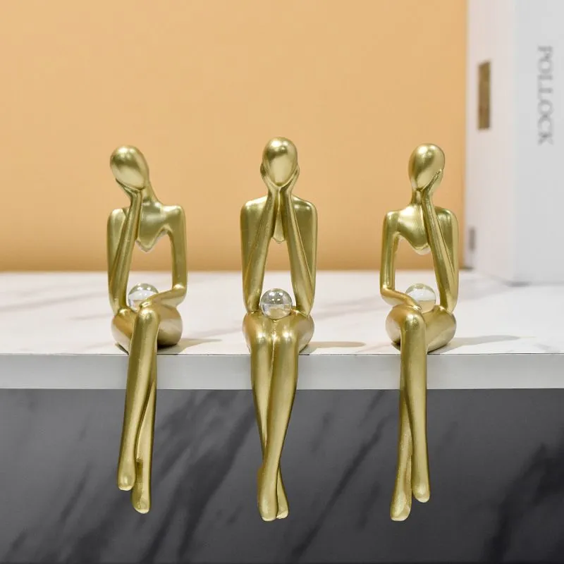 Abstract Resin Decorative Objects Figures Statues Ornaments Character Art Sitting Posture Sculptures Decorates Golden Modern Living Home Decoration