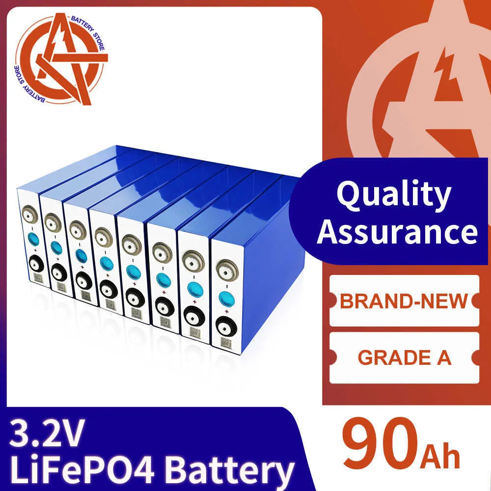 Grade A 3.2V 90AH Lifepo4 Batterie Brandneue wiederaufladbare Lithium-Eisen-Phosphat-Batterie DIY 12V 24V 48V RV EV Boots-Sonnensystem