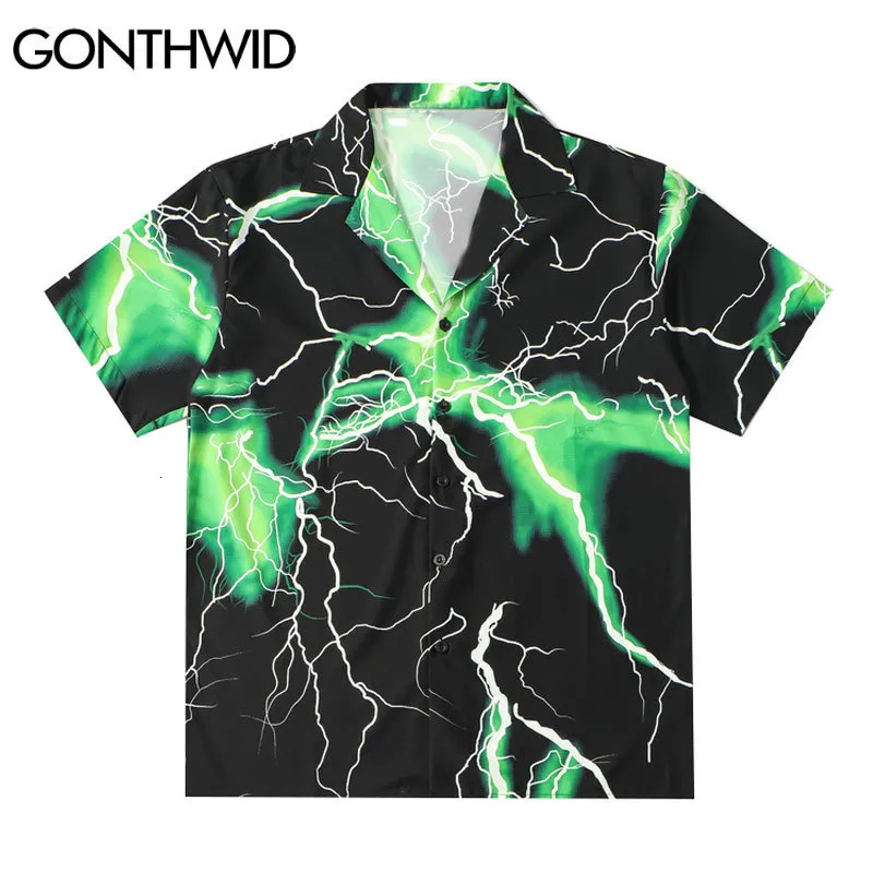 Koszulki męskie GontohWid Hawaiian Beach koszule uliczne Lightning Print Shirt Streetwear Hip Hop Mash