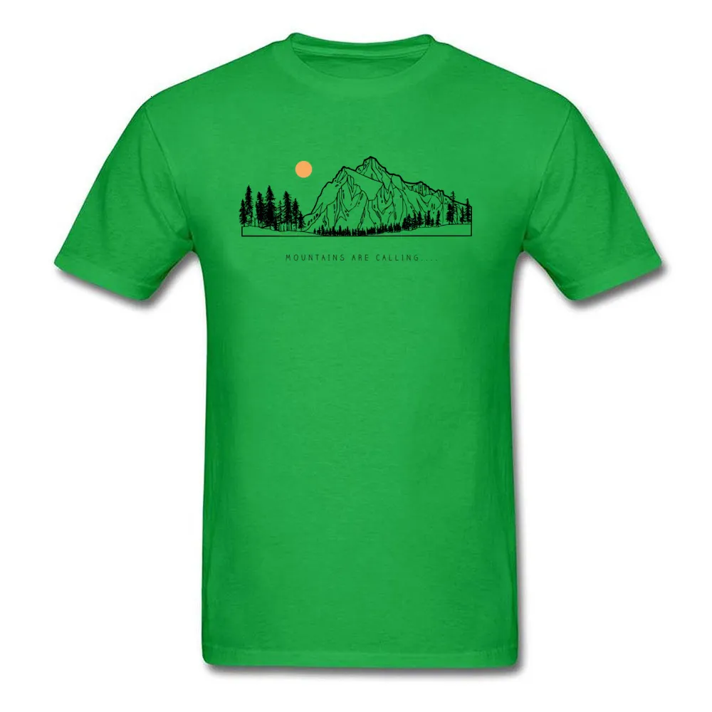 Tops Shirts Mountains are Calling Autumn Hot Sale Unique Short Sleeve Pure Cotton Round Neck Mens T-shirts Unique Tee Shirt Mountains are Calling green