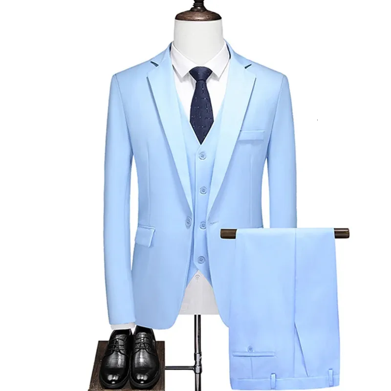 Mens Suits Blazers 3 PCS Suit Set Jacket Pants Vest Fashion Men Casual Boutique Business Solid Color Three Piece Wedding Cless Coat 231110